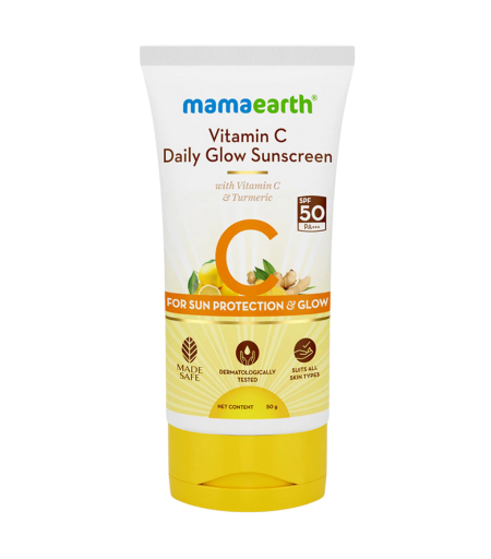 Mamaearth Vitamin C Daily Glow Sunscreen with Vitamin C & Turmeric for Sun Protection & Glow 50g