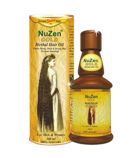 NuZen Gold Herbal Hair Oil 100ml bottle with Ayurvedic ingredients