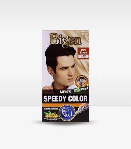 Bigen Men’s Speedy Hair Color 103 Dark Brown box and applicator comb