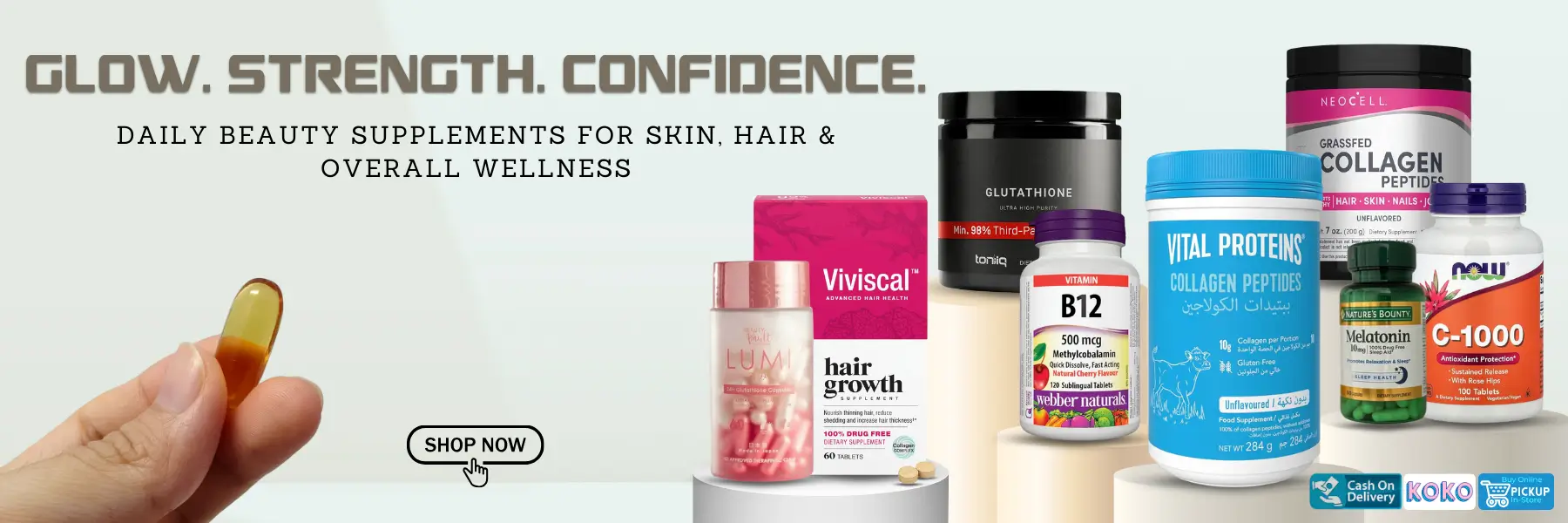 Daily beauty supplements for skin, hair and overall wellness in Sri Lanka – collagen, glutathione, vitamins and hair growth supplements available at Watsans.lk