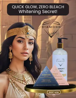 Diamond Egyptian whitening cream banner showing quick glow results with zero bleach formula