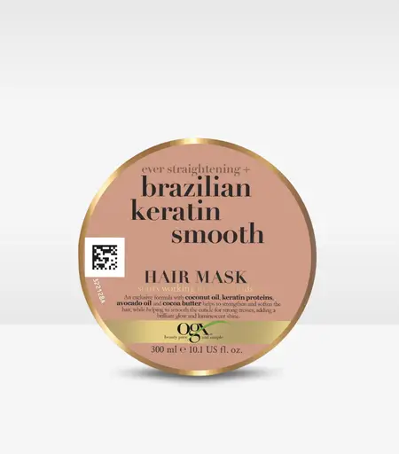OGX Brazilian Keratin Smooth Hair Mask 300ml – Deep Conditioning Hair Treatment for Frizz Control and Smoothness