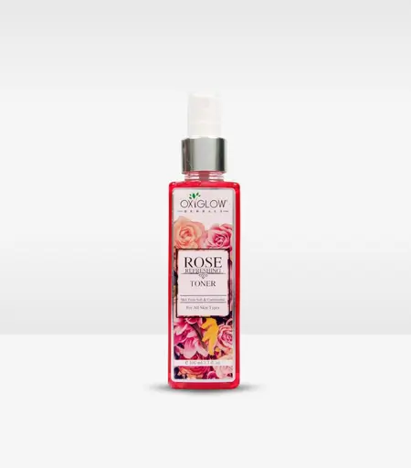 OxyGlow Rose Refreshing Toner 100ml bottle with rose petals