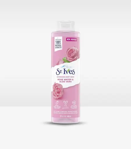 St. Ives Refreshing Body Wash bottle with Rose Water and Aloe Vera for hydrated skin