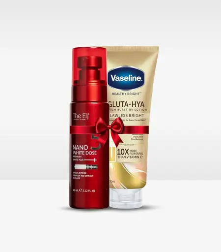 Vaseline Flawless Bright Lotion and Elf Nano White Dose Serum for glowing skin