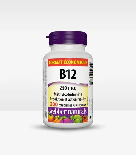 Webber Naturals Vitamin B12 250 mcg Methylcobalamin, 200 Sublingual Tablets