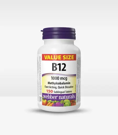 Webber Naturals Vitamin B12 1000 mcg Methylcobalamin, 150 Sublingual Tablets