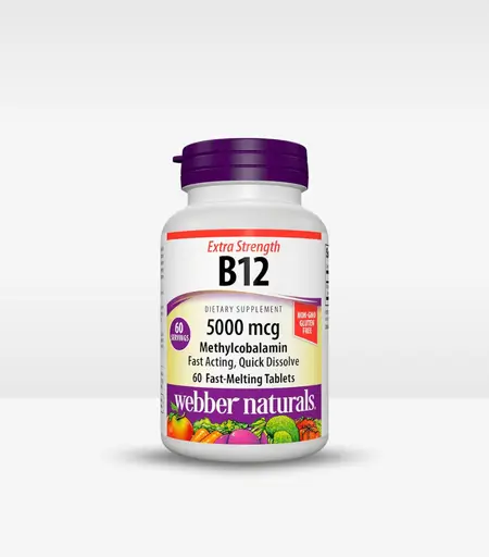 Webber Naturals Vitamin B12 5000 mcg Methylcobalamin, 60 Sublingual Tablets