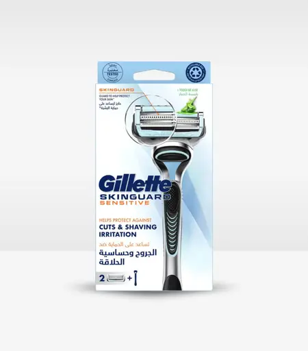 Gillette Skinguard Sensitive Razor, 1 Handle and 2 Blade Refills