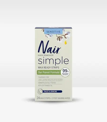 Nair Simple Hair Remover Wax Ready Strips (Face & Bikini) 24 Pcs