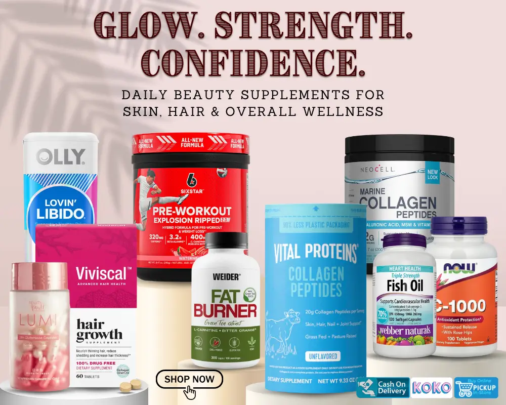 Daily beauty supplements for skin, hair and overall wellness in Sri Lanka – collagen, glutathione, vitamins and hair growth supplements available at Watsans.lk