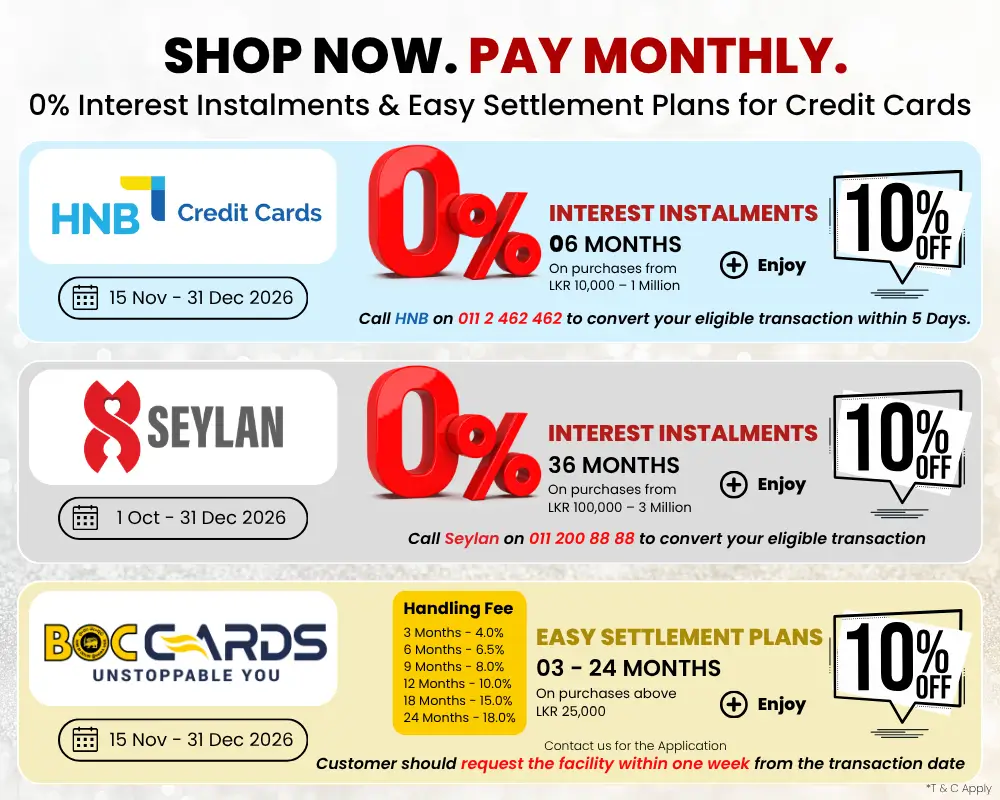 HNB, Seylan and BOC credit card offers at Watsans.lk with 10% discounts and interest-free instalment plans in Sri Lanka