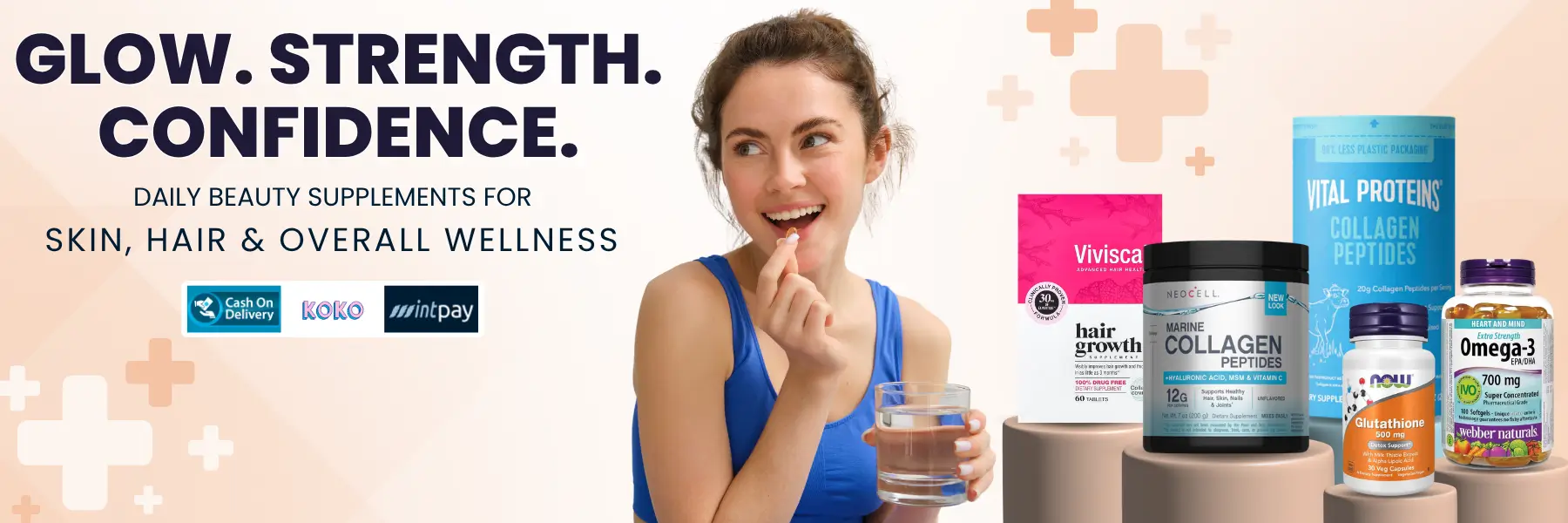Daily beauty supplements for skin, hair and overall wellness in Sri Lanka – collagen, glutathione, vitamins and hair growth supplements available at Watsans.lk