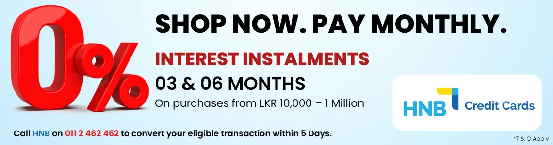 HNB Credit Card 0% interest instalment plan for online purchases at Watsans.lk in Sri Lanka