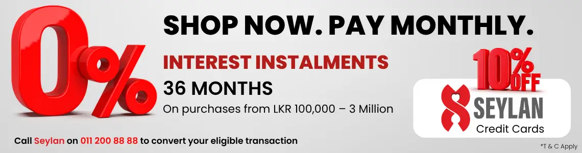 Seylan Credit Card 0% interest instalment plan and 10% discount for purchases at Watsans.lk Sri Lanka